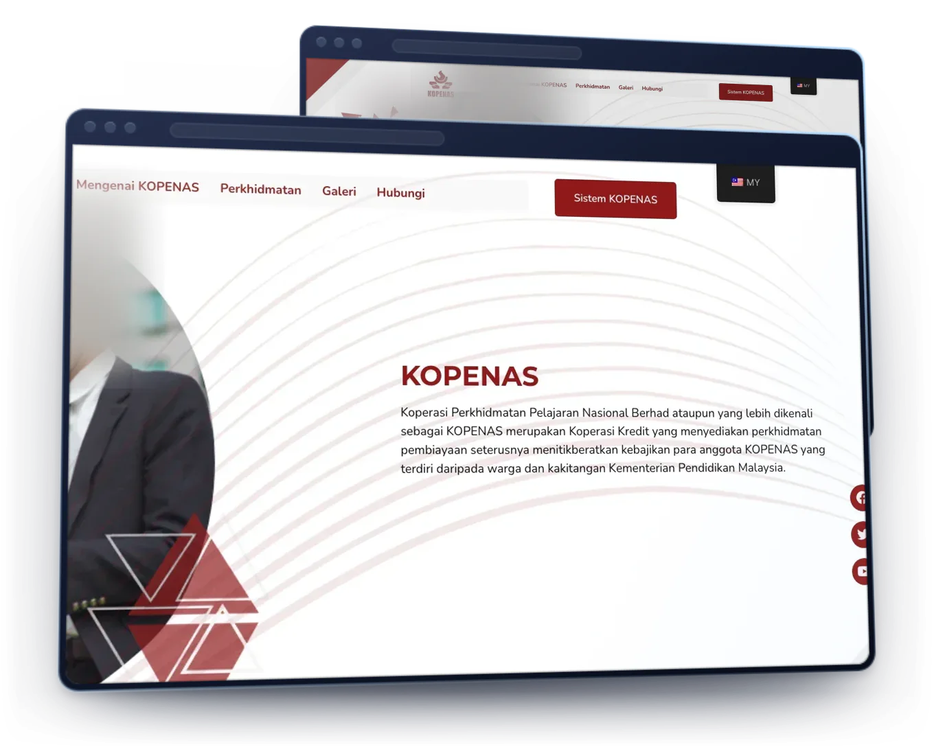 KOPENAS portal introduction section, in front of the home page; faces in the banner photo are blurred